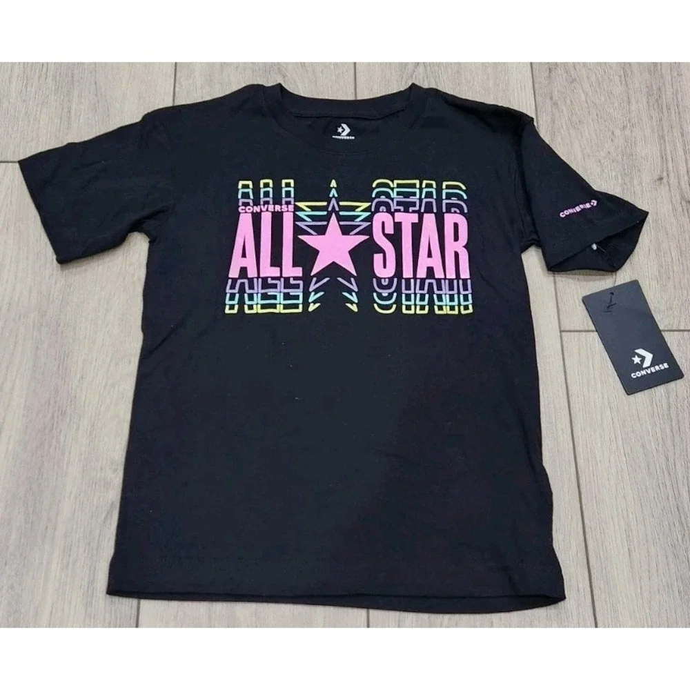 Converse All Star Girls Size 6X (6-7 Yeqrs) Graphic‎ Tshirt NEW 100% Cotton